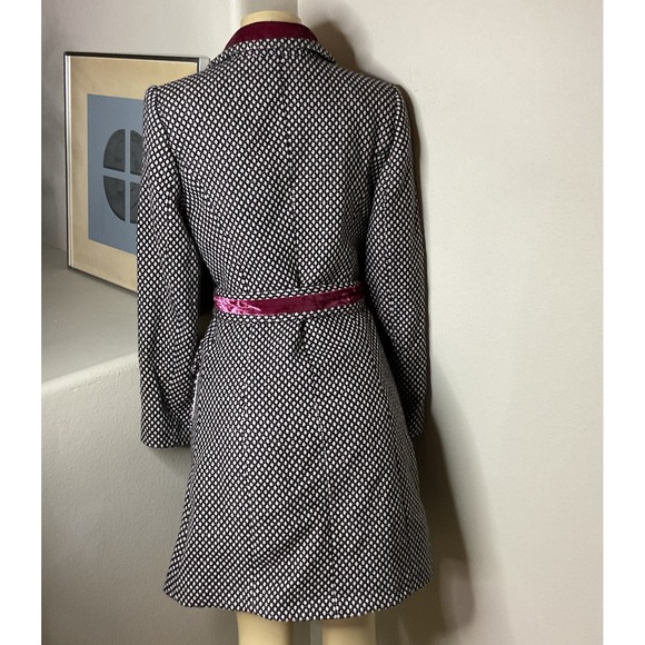 Rebecca Taylor Coat Jacket Overcoat Tweed Trench Velvet Trim Belted Women Sz 8 - Picture 14 of 15